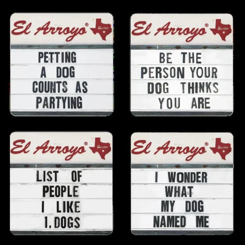 El Arroyo Famous Sign You Lucky Dog Coaster Set of 4 Austin TX Funny Gift